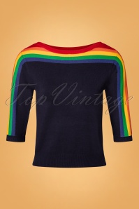 Collectif Clothing - 60s Rina Rainbow Knitted Top in Navy 2