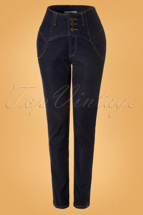 Collectif Clothing - Rebel Kate Jeanshose mit hoher Taille in Blau