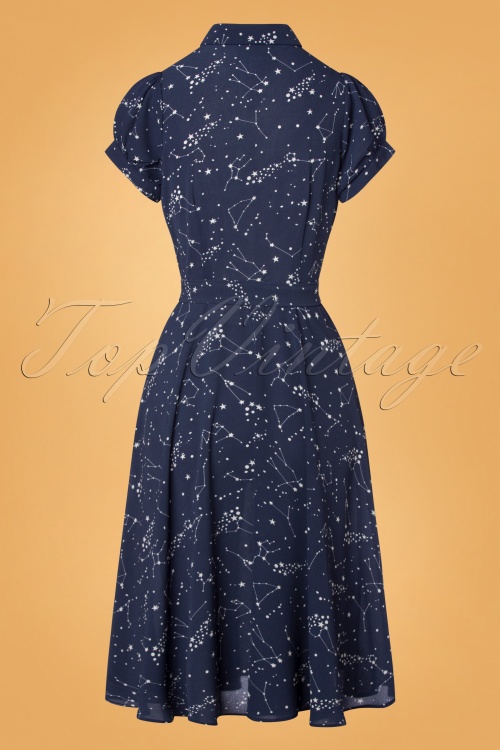 Collectif Clothing - Mary Grace Zodiac Constellation Swing Dress Années 40 en Bleu 4