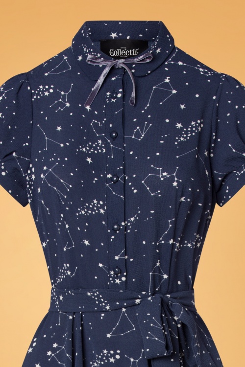 Collectif Clothing - Mary Grace Zodiac Constellation Swing Dress Années 40 en Bleu 3