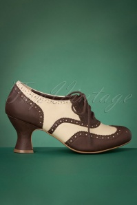 Bettie Page Shoes - Patricia Oxford veterschoentjes in bruin en crème 4