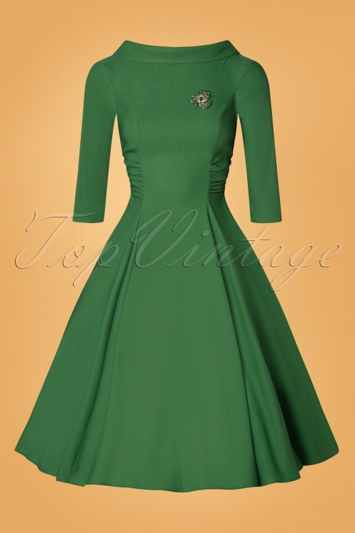 Unique Vintage - 50s Nicola Swing Dress in Emerald Green 3