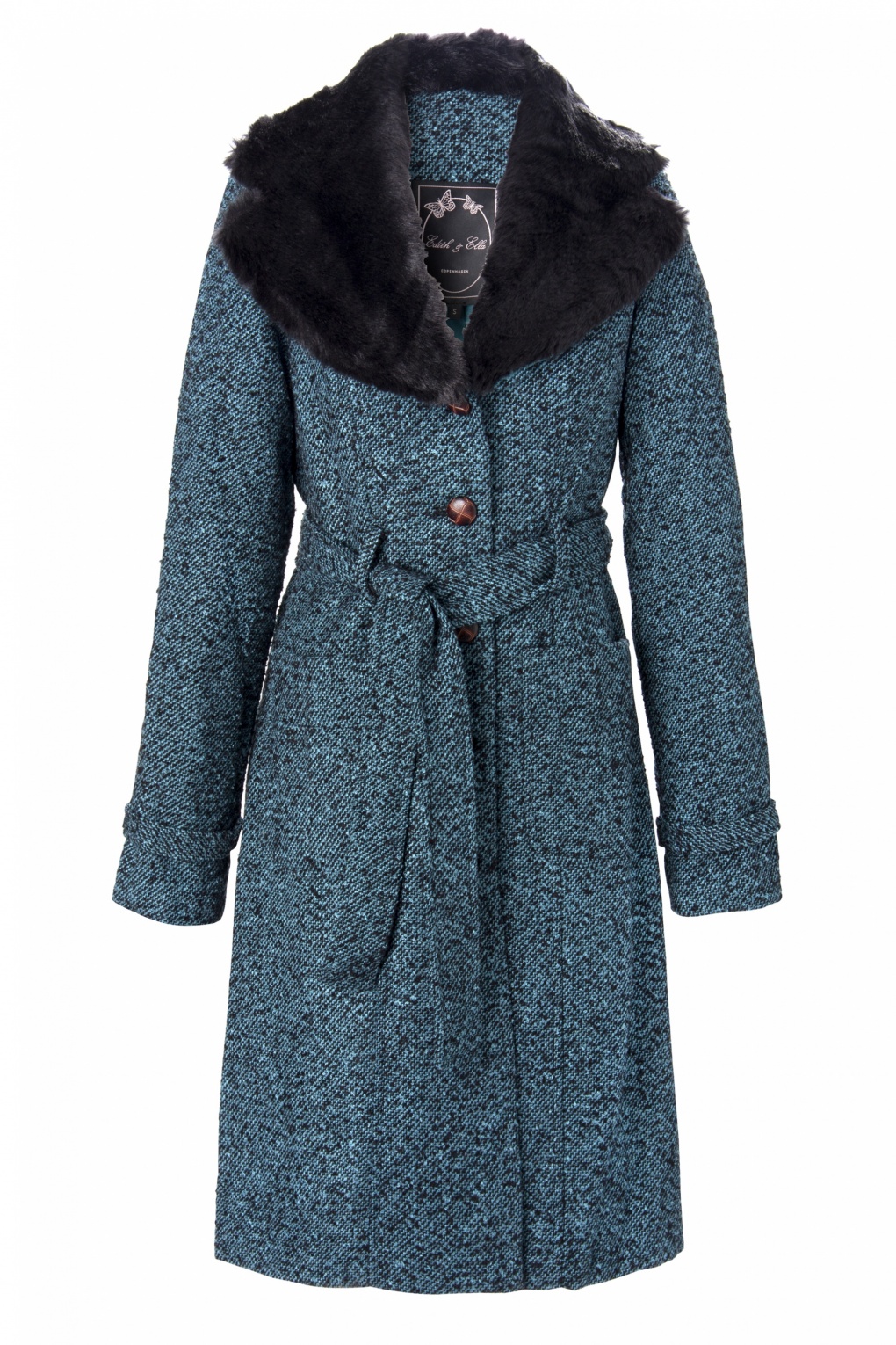 Trench Coat Fake Fur Turquoise Black