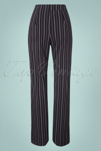 Vintage Chic for Topvintage - Viola wijde broek met krijtstreep in marineblauw en wit 3