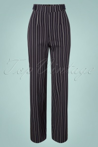 Vintage Chic for Topvintage - Viola Wide Pinstripe Trousers Années 40 en Bleu Marine et Blanc
