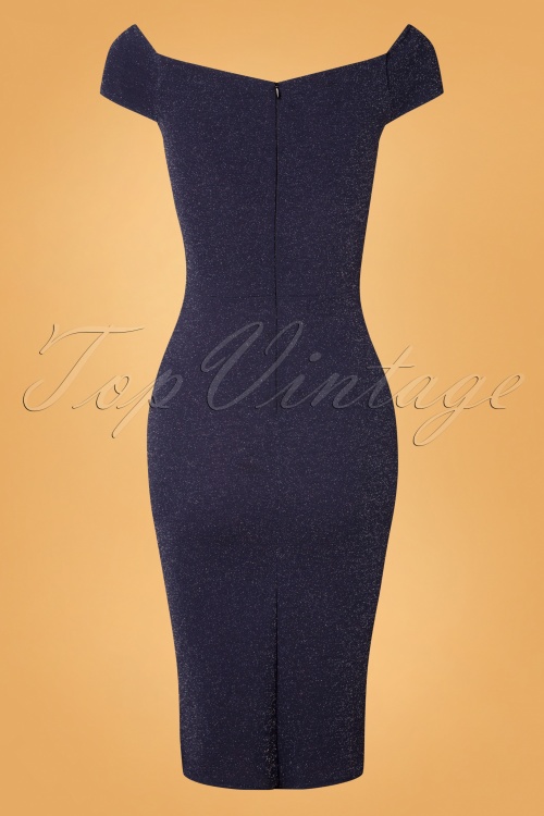 Vintage Chic for Topvintage - 50s Donna Glitter Pencil Dress in Night Blue 5