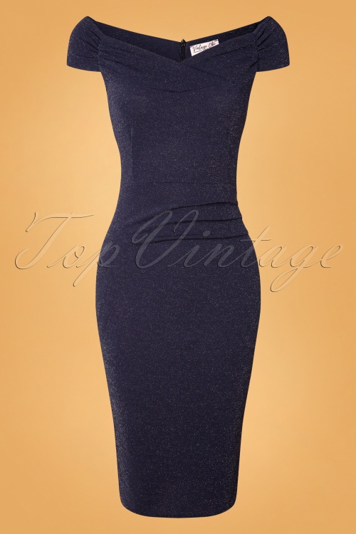 Vintage Chic for Topvintage - 50s Donna Glitter Pencil Dress in Night Blue 2