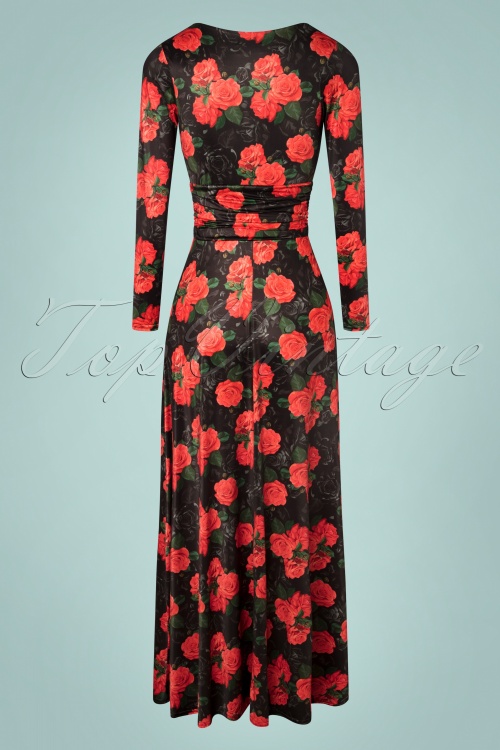 Vintage Chic for Topvintage - Maribelle Floral Cross Over Maxi Dress Années 50 en Noir 4