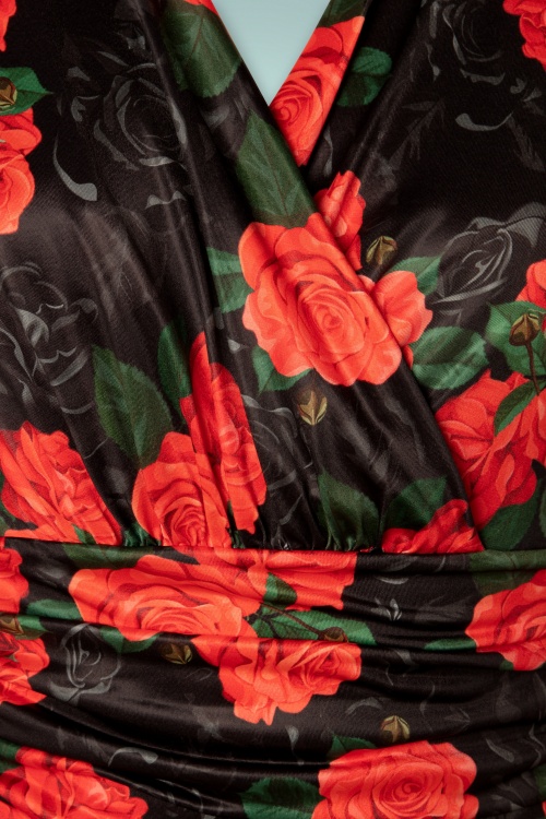 Vintage Chic for Topvintage - Maribelle Floral Cross Over Maxi Dress Années 50 en Noir 3
