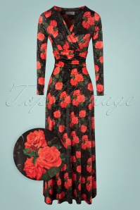 Vintage Chic for Topvintage - Maribelle Floral Cross Over Maxi Dress Années 50 en Noir