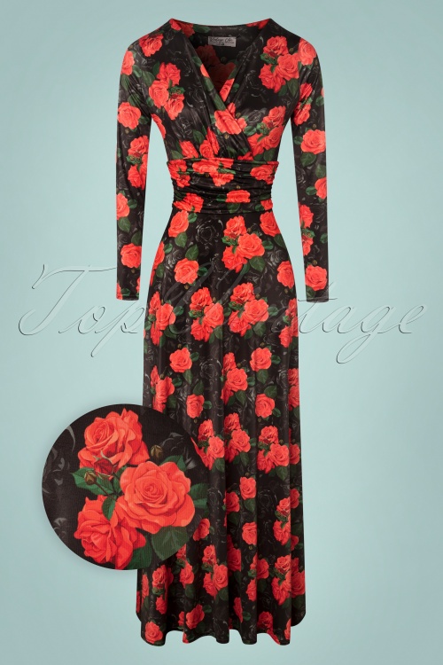 Vintage Chic for Topvintage - Maribelle Floral Cross Over Maxi Dress Années 50 en Noir