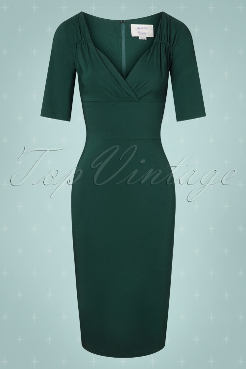 Collectif ♥ Topvintage - Trixie Pencil Dress Années 50 en Vert Canard