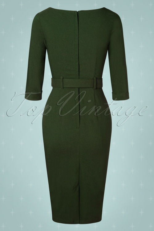 Collectif ♥ Topvintage - Katya Pencil Dress Années 50 en Vert Sapin 6