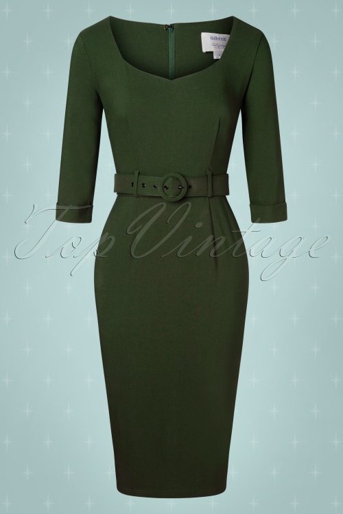 Collectif ♥ Topvintage - Katya Pencil Dress Années 50 en Vert Sapin 2