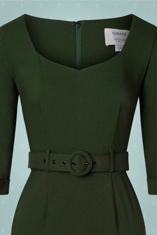 Collectif ♥ Topvintage - Katya Pencil Dress Années 50 en Vert Sapin 4