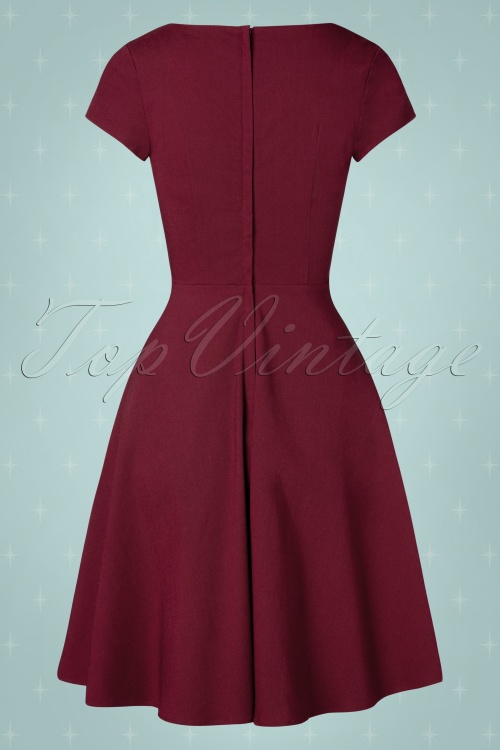 Collectif ♥ Topvintage - 50s Kristy Plain Swing Dress in Wine 5