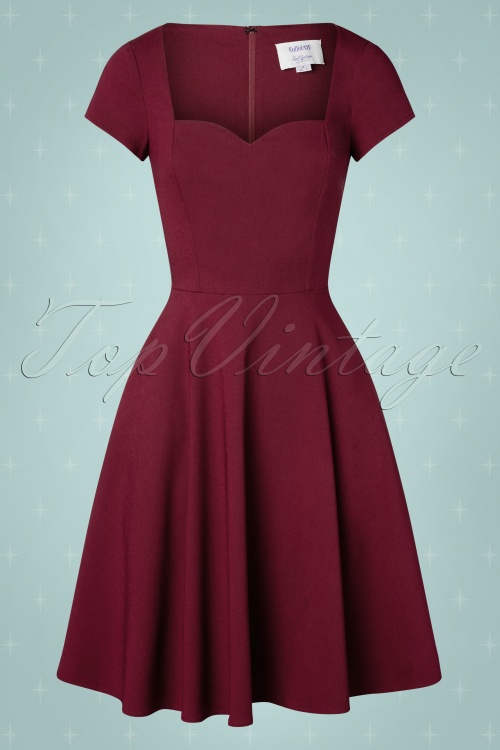 Collectif ♥ Topvintage - Kristy effen swing jurk in wijnrood
