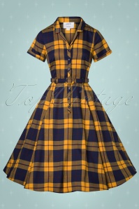 Collectif ♥ Topvintage - Caterina Library geruite swing jurk in mosterdgeel 3