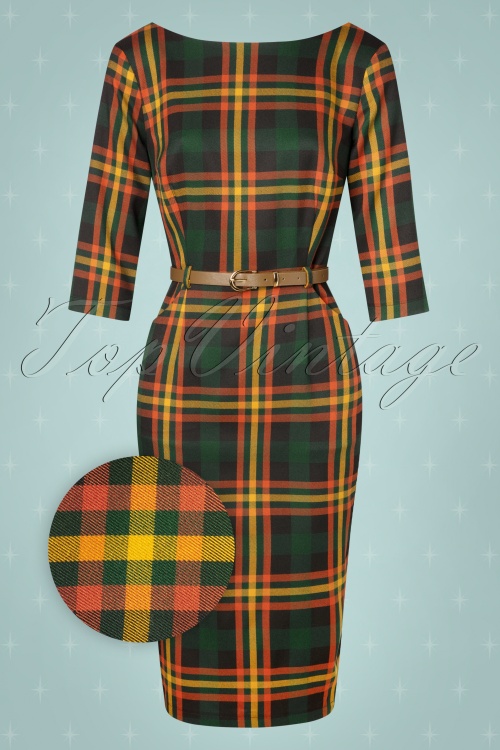 Collectif ♥ Topvintage - Adeline Valley Check Pencil Dress Années 50 en Multi
