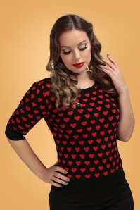 Collectif Clothing - 50s Chrissie Knitted Heart Top in Black and Red 2