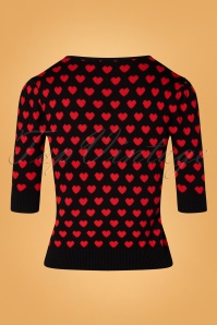 Collectif Clothing - Chrissie Knitted Heart Top Années 50 en Noir et Rouge 4
