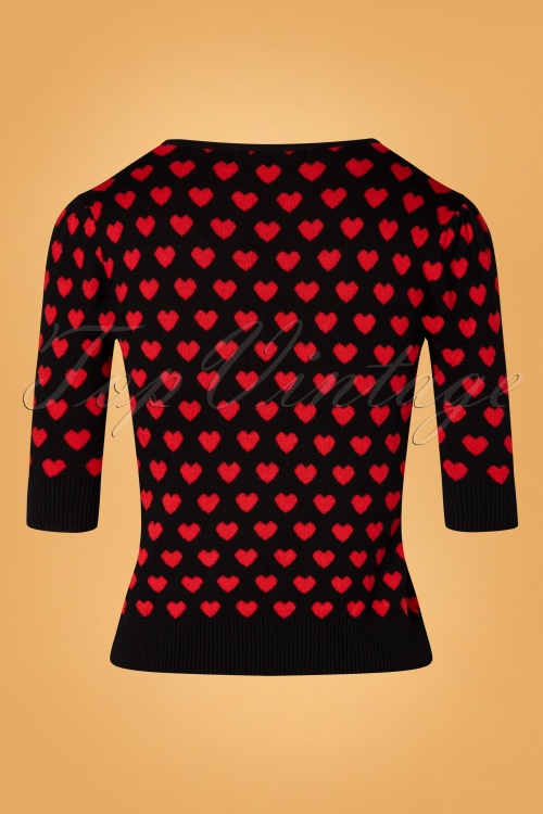 Collectif Clothing - 50s Chrissie Knitted Heart Top in Black and Red 4