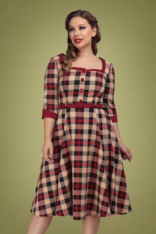Collectif Clothing - 50s Linette McKenzie Check Swing Dress in Multi