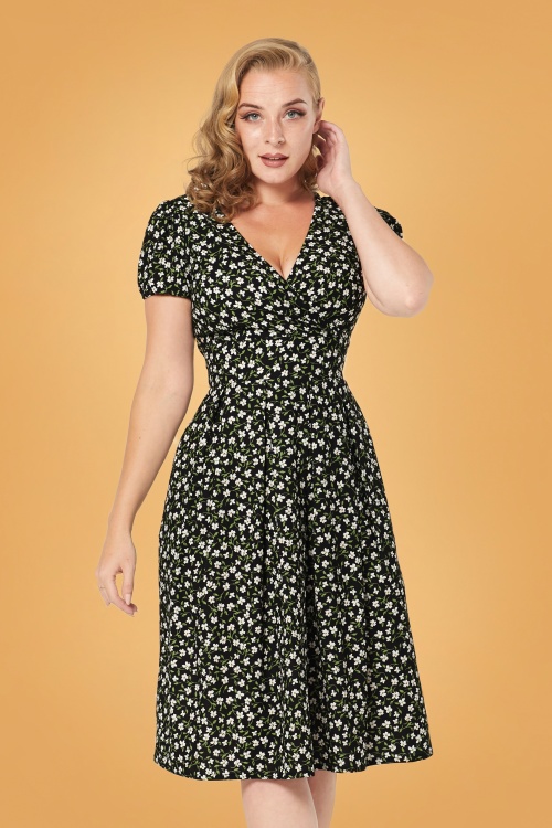 Timeless - 50s Emani Floral Swing Dress in Black