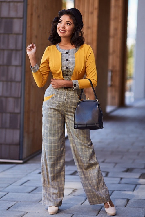 Miss Candyfloss 35169 Houndstooth Jumpsuit Yellow20201105 020L