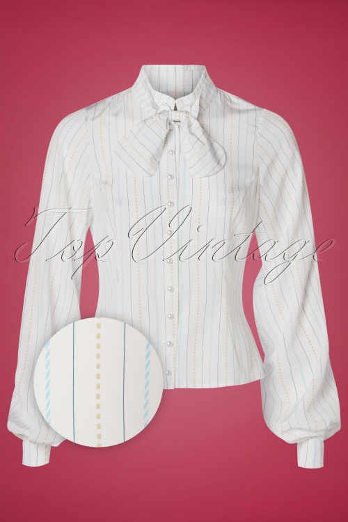 Miss Candyfloss - 40s Melisent Day Striped Blouse in White 2