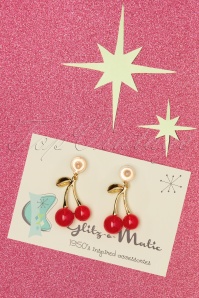 Glitz-o-Matic - Cherry Perfect Earrings Années 50 en Rouge et Doré 3