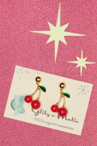 Glitz-o-Matic - Cherry Perfect Earrings Années 50 en Rouge et Doré