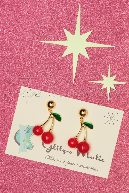 Glitz-o-Matic - Cherry Perfect Earrings Années 50 en Rouge et Doré