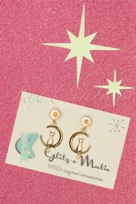 Glitz-o-Matic - 50s Cat On The Moon Earrings in Gold 3