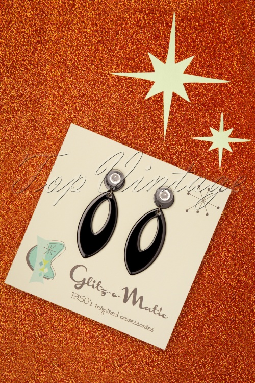 Glitz-o-Matic - Ellips Pendant Earrings Années 50 en Noir 3