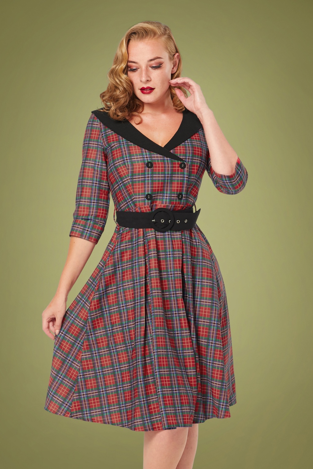 50s Raakel Tartan Swing Dress in Red