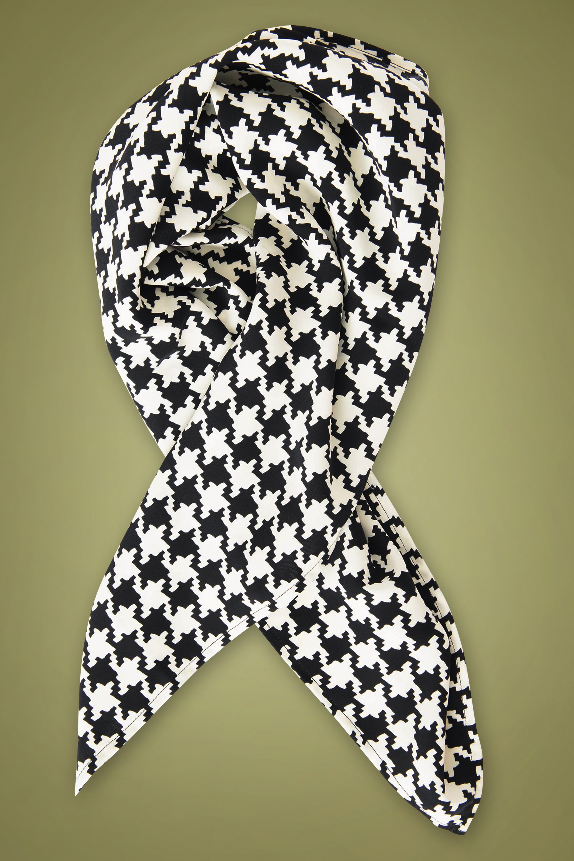 Unique Vintage - Houndstooth haarsjaal in zwart en wit 2