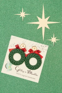 Glitz-o-Matic - 50s Christmas Wreath Earrings in Red and Green 3