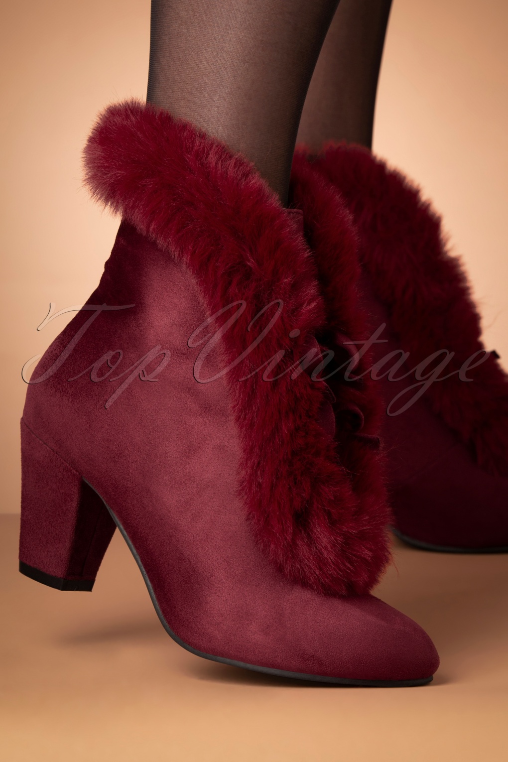 burgundy faux fur boots