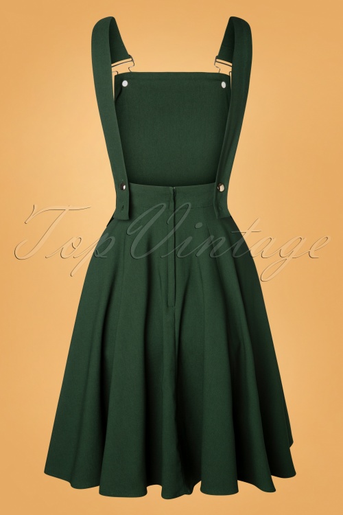 Collectif Clothing - 50s Kayden Overalls Swing Dress in Dark Green 2