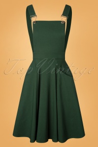 Collectif Clothing - 50s Kayden Overalls Swing Dress in Dark Green