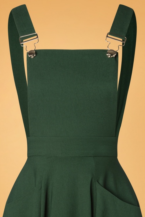 Collectif Clothing - 50s Kayden Overalls Swing Dress in Dark Green 3