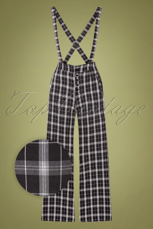 Vixen - 40s Cassie Trousers with Braces in Black Check 2