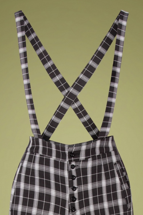 Vixen - 40s Cassie Trousers with Braces in Black Check 3