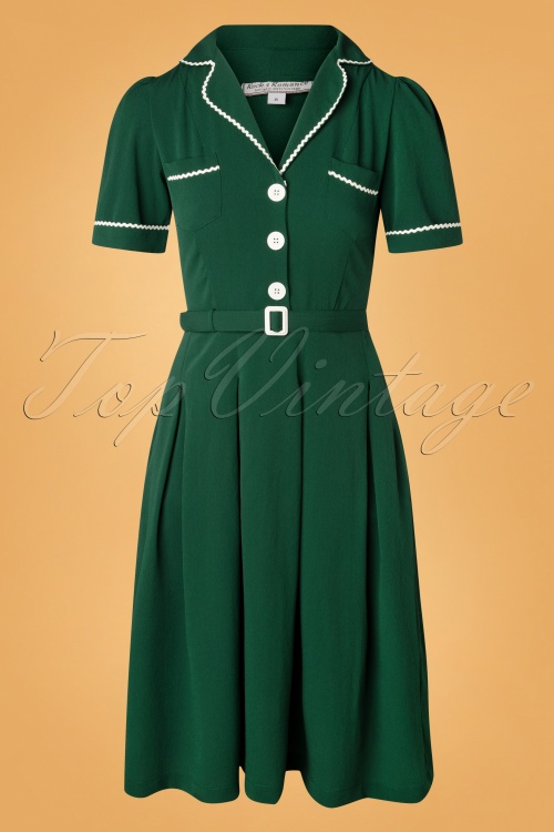 Rock N Romance - 40s Kitty Shirtwaister Dress in Green