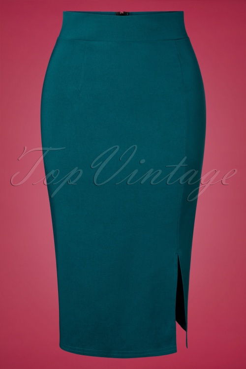 Vintage Chic for Topvintage - 50s Eleonora Pencil Skirt in Teal Blue