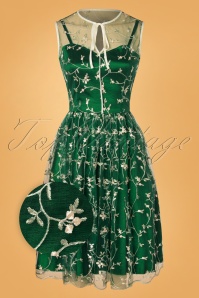 Vixen - Tallulah Tulle Floral Swing Dress Années 50 en Vert 2