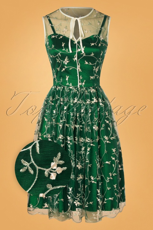 Vixen - Tallulah Tulle Floral Swing Dress Années 50 en Vert 2