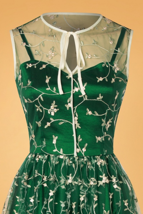 Vixen - Tallulah-Tüll-Blumen-Swing-Kleid in Grün 3