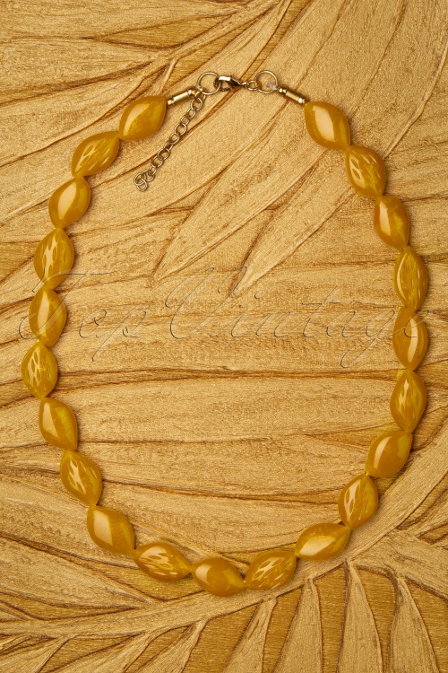 Splendette - TopVintage Exclusive ~ Golden Carved Beaded Necklace Années 30 en Moutarde 2